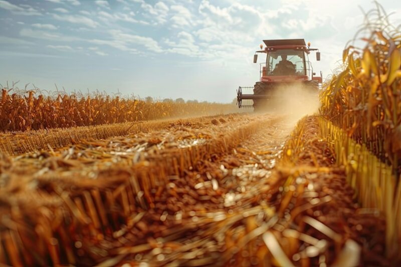 Mquinas agrcolas fazendo a colheita em uma plantao de milho 641503 165864